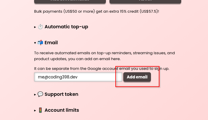 "Add email" button